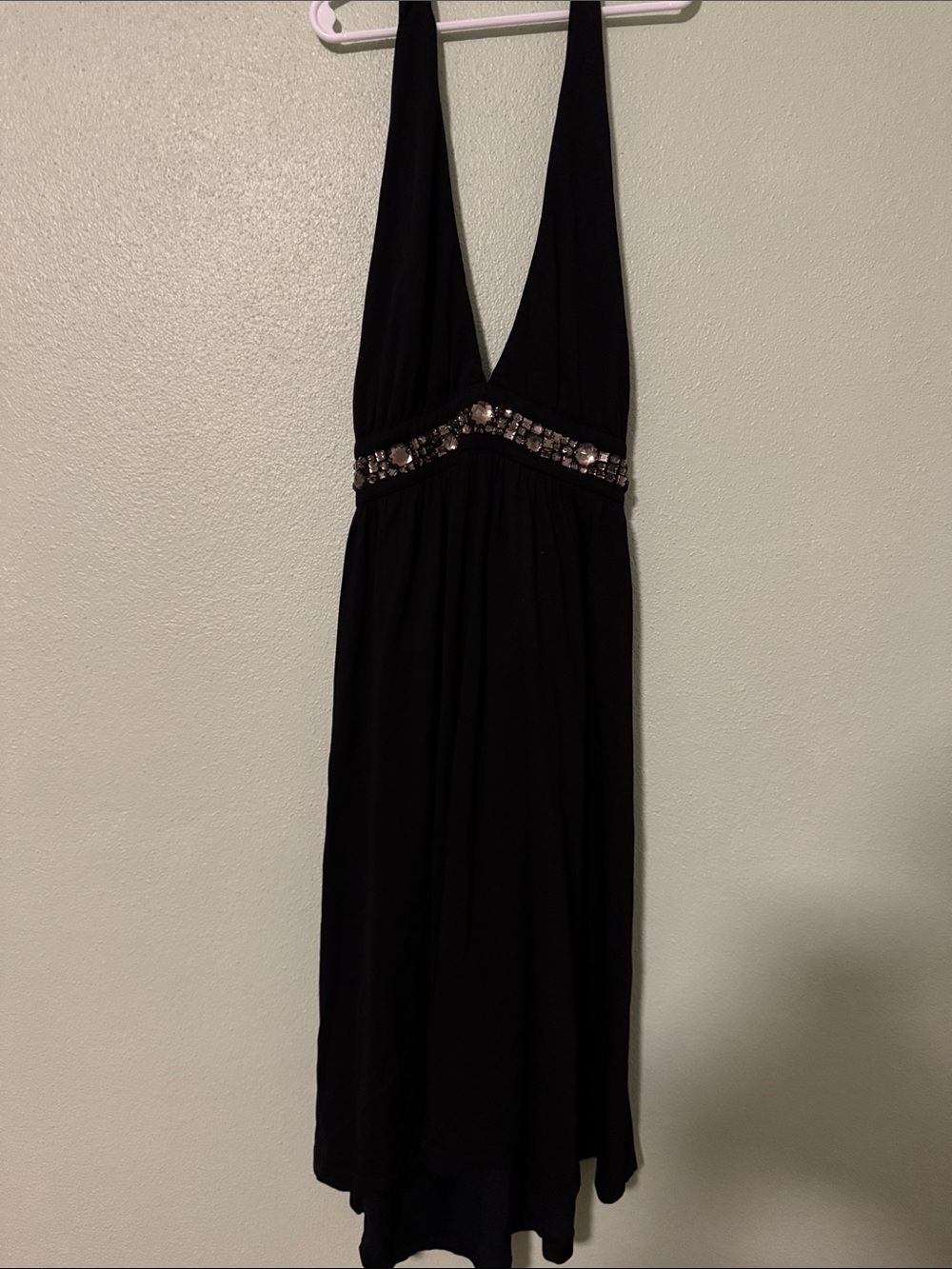 Velvet Black One-Shoulder Evening Dress with Beaded Waist